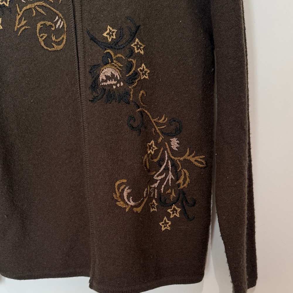 Dressbarn Dark Brown Embroidered Cardigan - Picture 5 of 6